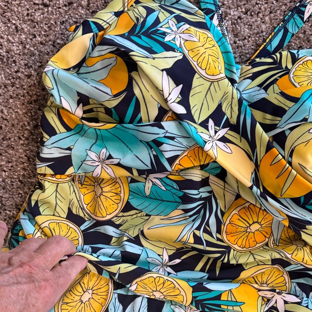 Vibrant Citrus Print Women Swim One Piece - Picture 3 of 7